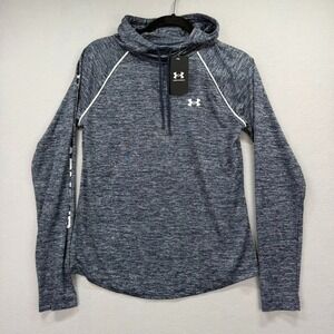 Under Armour Velocity Hoodie Women Medium Navy Gray Heather Loose Fit Drawstring